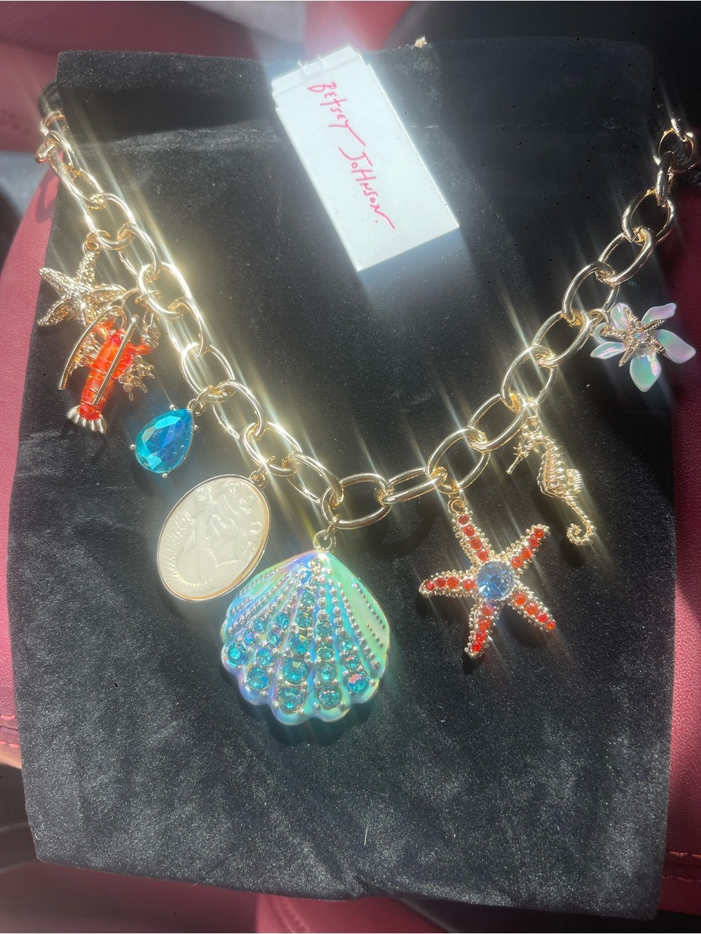Betsey Johnson Gold Sea Charm Statement Necklace Starfish Shell Coastal Luxury